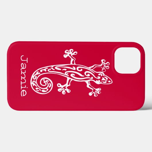 Coques Case-Mate iPhone Gecko reptile blanc & rouge nom (Verso (horizontal))