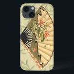 Coques Pour iPhone Geisha Fan with Leaves and Floral Print<br><div class="desc">This beautiful print has a geisha fan featured prominently against a background of floating leaves. The fan has a lovely and stylish floral design on it. Fans of Asian art should add this to their collection !</div>