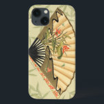 Coques Pour iPhone Geisha Fan with Leaves and Floral Print<br><div class="desc">This beautiful print has a geisha fan featured prominently against a background of floating leaves. The fan has a lovely and stylish floral design on it. Fans of Asian art should add this to their collection !</div>