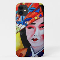 Geisha japonaise avec éventail aquarelle originale