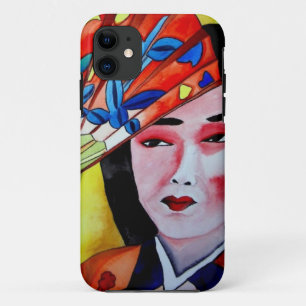 Coques Pour iPhone Geisha japonaise avec éventail aquarelle originale