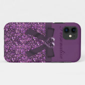 Coques Case-Mate iPhone Gemmes et bijou pourpres imprimés de coeur (Dos (Horizontal))