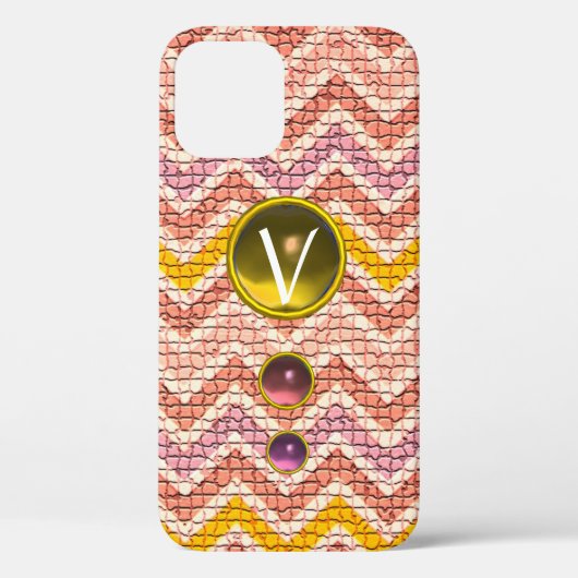 COQUES Case-Mate iPhone GEMMES JAUNES ROSES ET CHEVRONS MOSAÏQUES MONOGRAM (Verso)