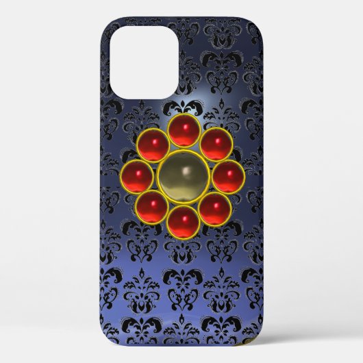 Coques Case-Mate iPhone GEMSTONE ROUGE MON Bleu noir Damas (Verso)
