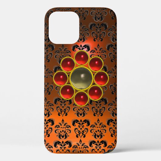 Coques Case-Mate iPhone GEMSTONE ROUGE MON Orange Black Damask (Verso)