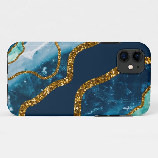 Coques Case-Mate iPhone Géode Agate Bleu et Or (Dos (Horizontal))