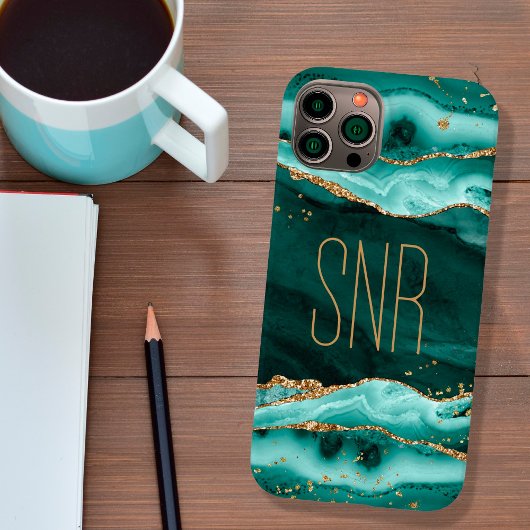 Coques Case-Mate iPhone Géode Agate Turquoise Monogramme Nom Parties scint