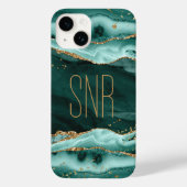Coques Case-Mate iPhone Géode Agate Turquoise Monogramme Nom Parties scint (Verso)