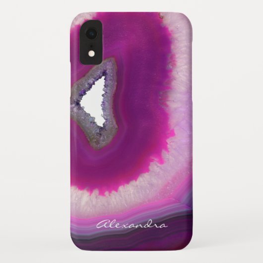Coques Case-Mate iPhone Géode de géode monogramme violet (Dos)