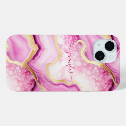 Coques Case-Mate iPhone Géode de marbre rose or Chic monogrammé (Verso (horizontal))