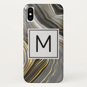 Case-Mate iPhone Case Géode d'or et de gris moderne Monogramme minéral
