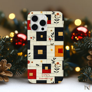 Coque iPhone 15 Pro Max Géométrie florale vintage – Art audacieux rouge et