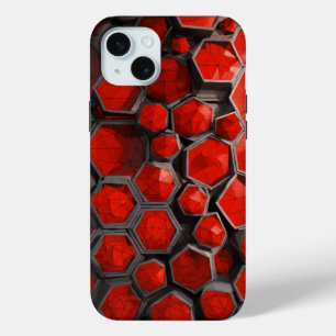Coque iPhone 15 Mini Géométrie infinie Mosaïque rouge et noire