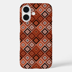 Coques iPhone 16 Géométrie patchwork ethnique marron orange