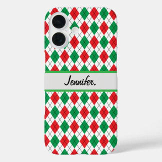 Coques iPhone 16 Géométrie rouge et verte de Noël