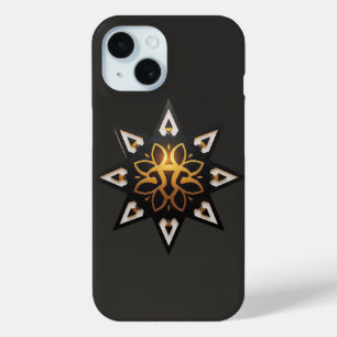 Coque Pour iPhone 15 🌟 Géométrie Sacrée Mandala - Étoile dorée intempo