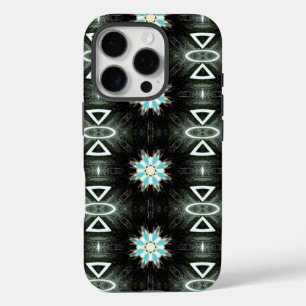 Coques iPhone 16 Pro géométrique en étoile bleue sur noir