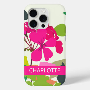Coque iPhone 15 Pro Geraniums en fleurs roses chaudes fleuriste Nom pe