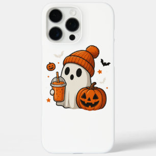 Coques iPhone 16 Pro Max Ghost d'Halloween mignonne avec Citrouille et boir