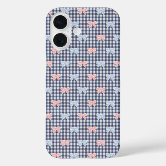 Coques Case-Mate iPhone Gingham Bleu Blanc Rose Bleu Coquette Tendances (Verso)