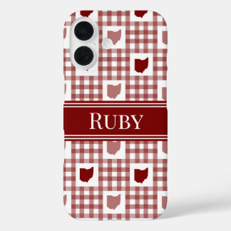 Coques iPhone 16 Gingham rouge de l'Ohio