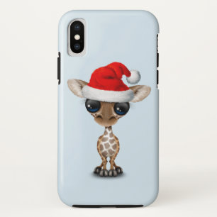 Coques Pour iPhone Girafe de bébé utilisant un casquette de Père Noël