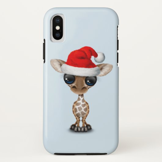 Coques Case-Mate iPhone Girafe de bébé utilisant un casquette de Père Noël (Dos)
