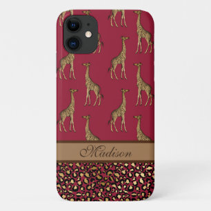 Case-Mate iPhone Case Giraffe d'or Stylish Burgundy Script élégant