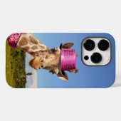 Coques Case-Mate iPhone Giraffe en casquette rose étincelant (Verso (horizontal))