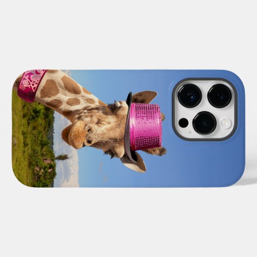 Coques Case-Mate iPhone Giraffe en casquette rose étincelant (Verso (horizontal))