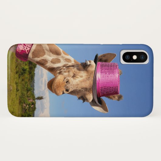 Coques Case-Mate iPhone Giraffe en casquette rose étincelant (Dos (Horizontal))