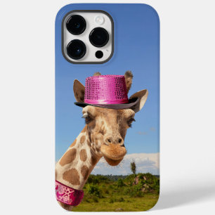 Coque Pour Pour iPhone 14 Pro Max Giraffe en casquette rose étincelant