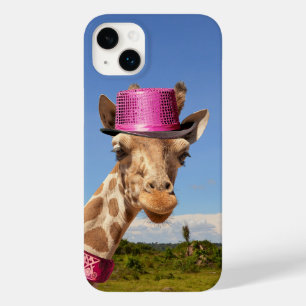 Coque Pour iPhone 14 Plus Giraffe en casquette rose étincelant