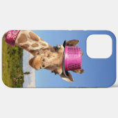 Coques Case-Mate iPhone Giraffe en casquette rose étincelant (Verso (horizontal))