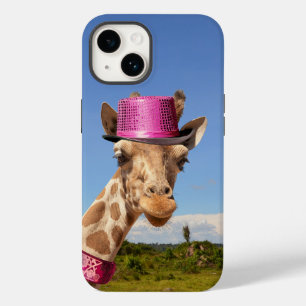 Coque Pour iPhone 14 Giraffe en casquette rose étincelant