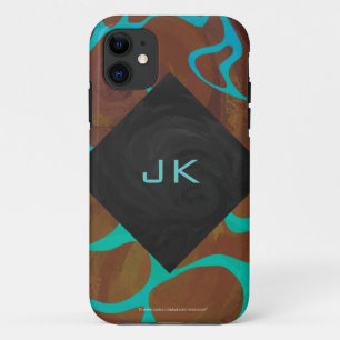 Coque iPhone 11 Giraffe Impression Brown et Turquoise