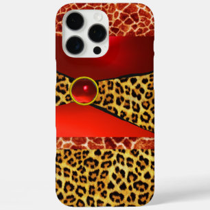 iPhone 16 PRO MAX CASE GIRAFFE LÉOPARD PEAU ROUGE GIRAFFE IMPRIMÉ GEMSTON