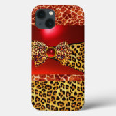 COQUES Case-Mate iPhone GIRAFFE LEOPARD SKIN BOW IMPRIMÉ, ROUGE RUBY GEMST (Verso)