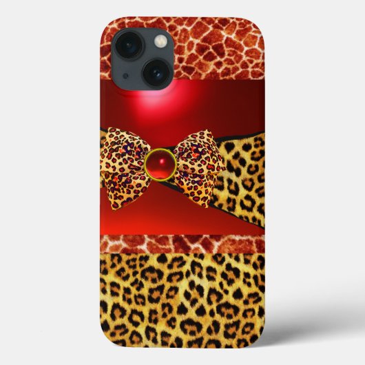 COQUES Case-Mate iPhone GIRAFFE LEOPARD SKIN BOW IMPRIMÉ, ROUGE RUBY GEMST (Verso)