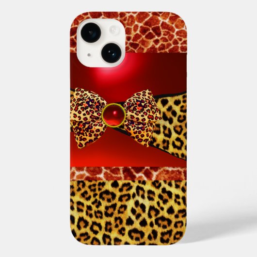 COQUES Case-Mate iPhone GIRAFFE LEOPARD SKIN BOW IMPRIMÉ, ROUGE RUBY GEMST (Verso)