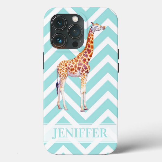 Coques Case-Mate iPhone Giraffe on zigzzag chevron. (Verso)