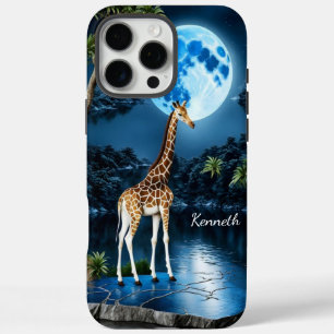 Coques iPhone 16 Pro Max Giraffe sous une lune bleue
