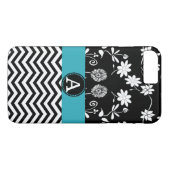 Coques Case-Mate iPhone Girl Aqua Black & White Chevron Nom du monogramme (Dos (Horizontal))