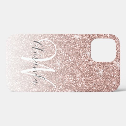 Coques Case-Mate iPhone Girl Rose Rose Gold Parties scintillant Monogramme (Verso (horizontal))