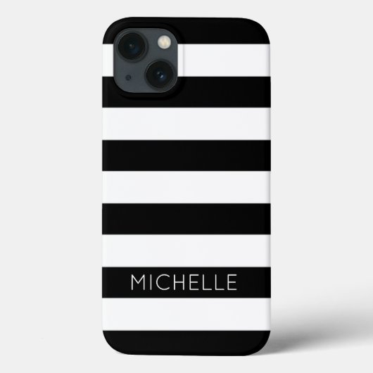 Coques Case-Mate iPhone Girls Black White Stripes Nom personnalisé Monogra (Verso)