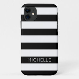 Coque Case-Mate Pour iPhone Girls Black White Stripes Nom personnalisé Monogra