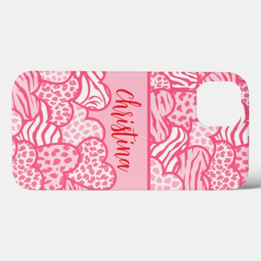 Coques Case-Mate iPhone Girly Blush Rose mignon Animal Imprimer Coeurs Nom (Verso (horizontal))