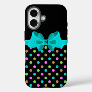 Coques iPhone 16 Girly Chic Rétro Points Coquette Monogramme Ruban