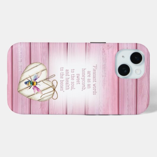Coques Case-Mate iPhone Girly Faux Pink Wood Heart Rainbow Bee Faith (Verso (horizontal))