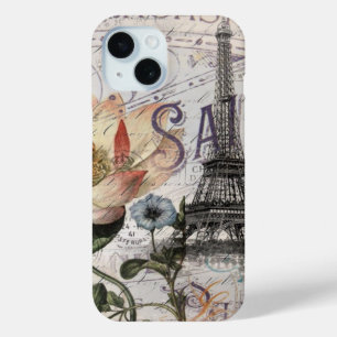 Coque Pour iPhone 15 girly lotus fleur vintage paris tour eiffel